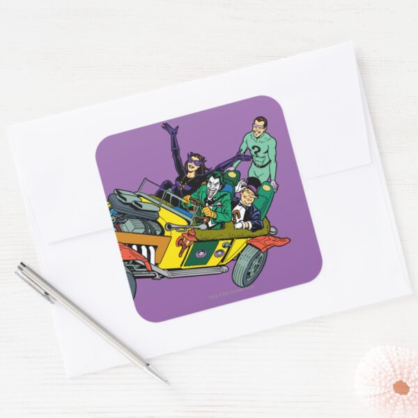 Batman_Villains_In_Jokermobile_Square_Sticker_3 Batman Villains In Jokermobile Square Sticker