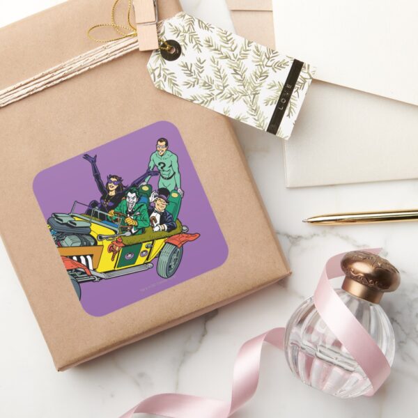 Batman_Villains_In_Jokermobile_Square_Sticker_5 Batman Villains In Jokermobile Square Sticker