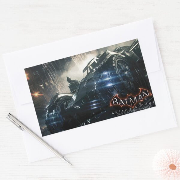 Batman_With_Batmobile_In_The_Rain_Rectangular_Sticker_3 Batman With Batmobile In The Rain Rectangular Sticker