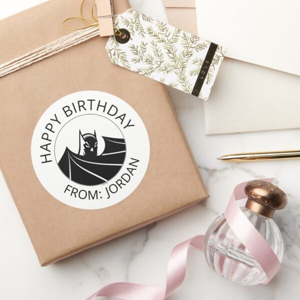 Batman__Caped_Crusader____Happy_Birthday_Classic_Round_Sticker_5 Batman Caped Crusader Happy Birthday Classic Round Sticker