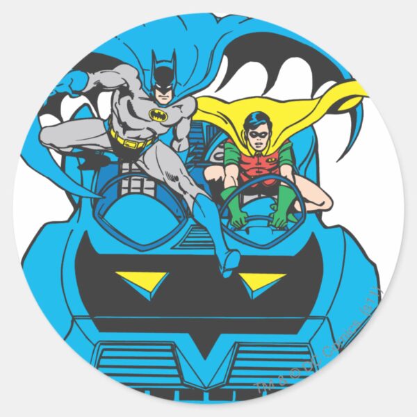 Batman_&_Robin_Ride_Batmobile_Classic_Round_Sticker_1 Batman Robin Ride Batmobile Classic Round Sticker