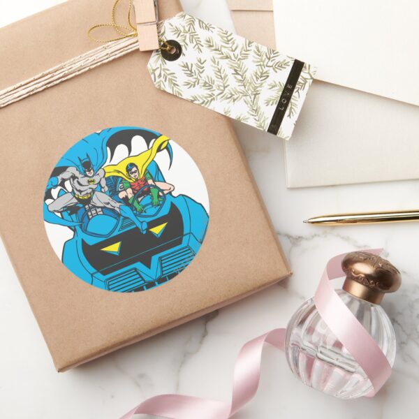 Batman_&_Robin_Ride_Batmobile_Classic_Round_Sticker_5 Batman Robin Ride Batmobile Classic Round Sticker