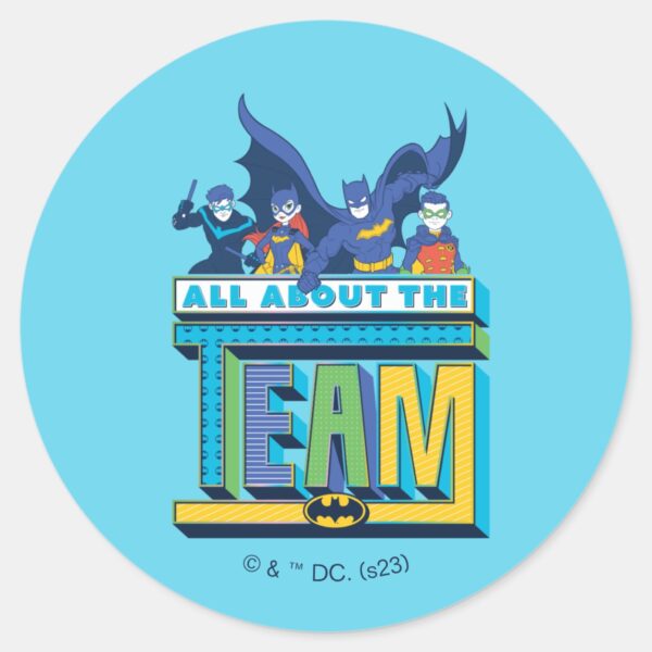Batman___All_About_The_Team_Classic_Round_Sticker_1 Batman All About The Team Classic Round Sticker