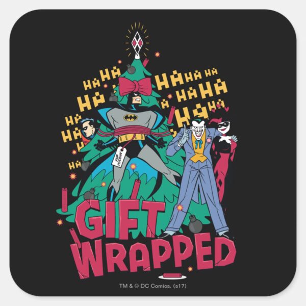 Batman Batman Robin Gift Wrapped To XMas Tree Square Sticker