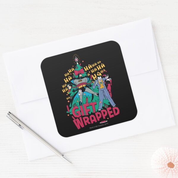 Batman Batman Robin Gift Wrapped To XMas Tree Square Sticker
