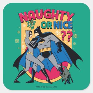 Batman___Catwoman_Under_Mistletoe_Naughty_Or_Nice_Square_Sticker_1 Batman Catwoman Under Mistletoe Naughty Or Nice Square Sticker