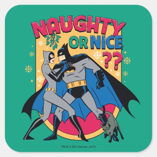 Batman___Catwoman_Under_Mistletoe_Naughty_Or_Nice_Square_Sticker_1 Batman Catwoman Under Mistletoe Naughty Or Nice Square Sticker