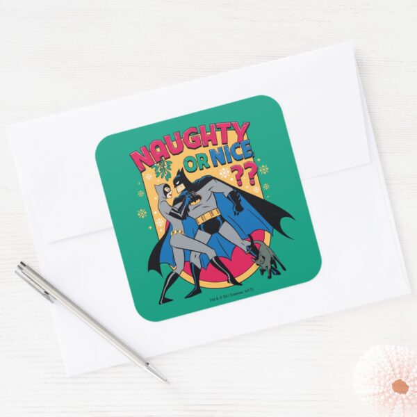 Batman___Catwoman_Under_Mistletoe_Naughty_Or_Nice_Square_Sticker_3 Batman Catwoman Under Mistletoe Naughty Or Nice Square Sticker