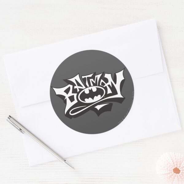 Batman___Graffiti_Name_Logo_Classic_Round_Sticker_3 Batman Graffiti Name Logo Classic Round Sticker