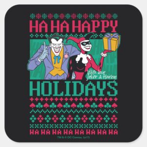 Batman___Happy_Holidays_Joker_&_Harley_Quinn_Square_Sticker_1 Batman Happy Holidays Joker Harley Quinn Square Sticker