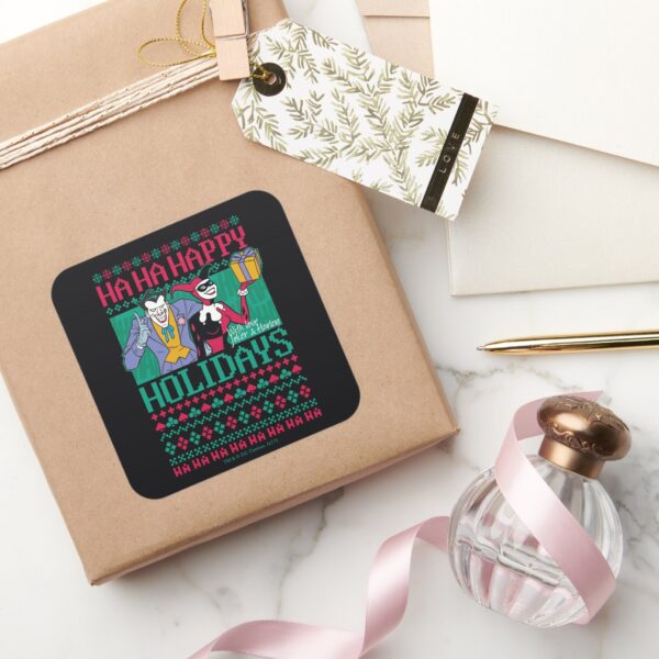 Batman___Happy_Holidays_Joker_&_Harley_Quinn_Square_Sticker_5 Batman Happy Holidays Joker Harley Quinn Square Sticker