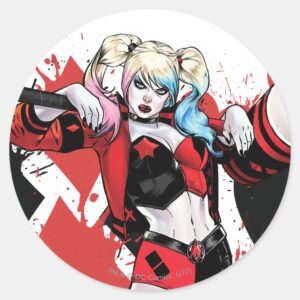 Batman Harley Quinn Hearts Diamonds Splatter Classic Round Sticker