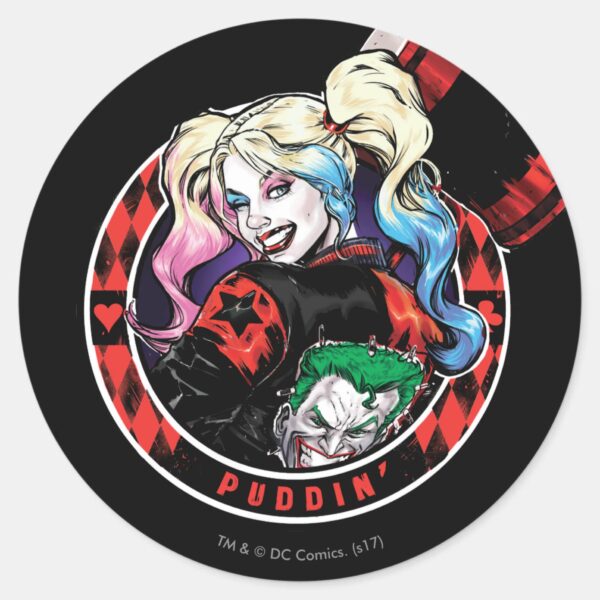 Batman___Harley_Quinn_Winking_With_Mallet_Classic_Round_Sticker_1 Batman Harley Quinn Winking With Mallet Classic Round Sticker