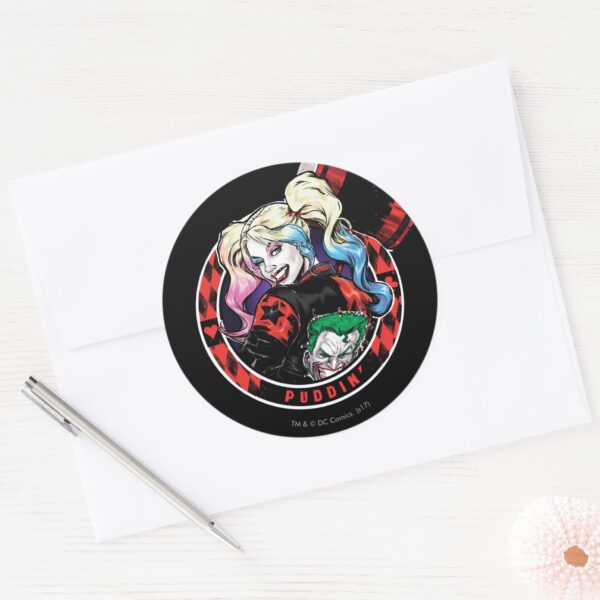 Batman___Harley_Quinn_Winking_With_Mallet_Classic_Round_Sticker_3 Batman Harley Quinn Winking With Mallet Classic Round Sticker
