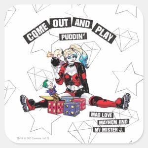 Batman Harley Quinn Come Out And Play Puddin Square Sticker