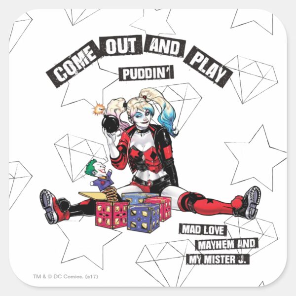 Batman___Harley_Quinn__Come_Out_And_Play_Puddin'__Square_Sticker_1 Batman Harley Quinn Come Out And Play Puddin Square Sticker
