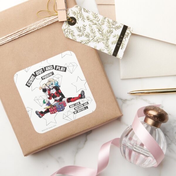 Batman___Harley_Quinn__Come_Out_And_Play_Puddin'__Square_Sticker_5 Batman Harley Quinn Come Out And Play Puddin Square Sticker