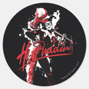 Batman Harley Quinn Hi Puddin Ink Art Classic Round Sticker