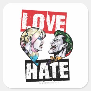 Batman Harley Quinn Joker Love Hate Square Sticker