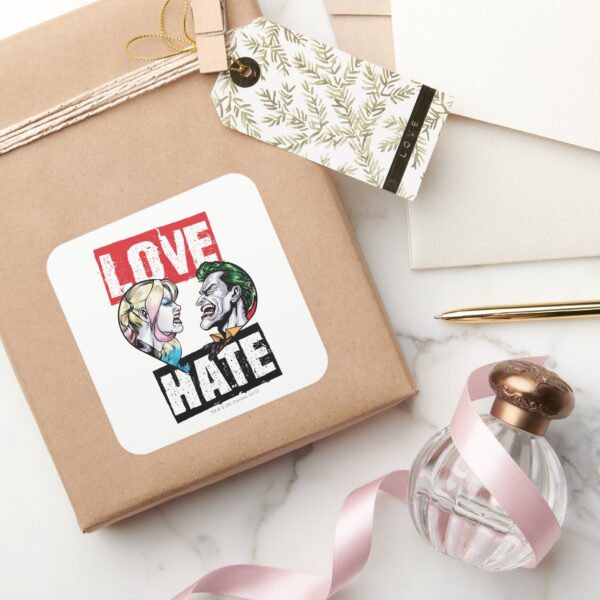 Batman___Harley_Quinn_&_Joker_Love_Hate_Square_Sticker_5 Batman Harley Quinn Joker Love Hate Square Sticker