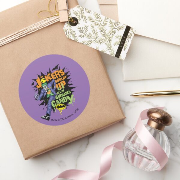 Batman___Joker's_Goblin'_Up_All_of_Gotham's_Candy_Classic_Round_Sticker_5 Batman Jokers Goblin Up All Of Gothams Candy Classic Round Sticker