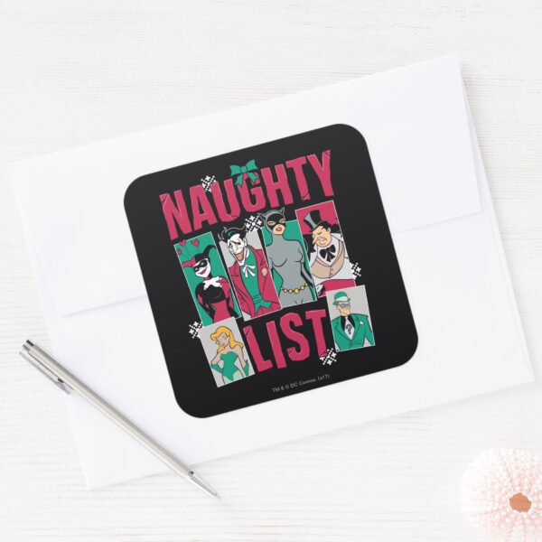 Batman___Santa_Naughty_List_of_Villains_Square_Sticker_3 Batman Santa Naughty List Of Villains Square Sticker