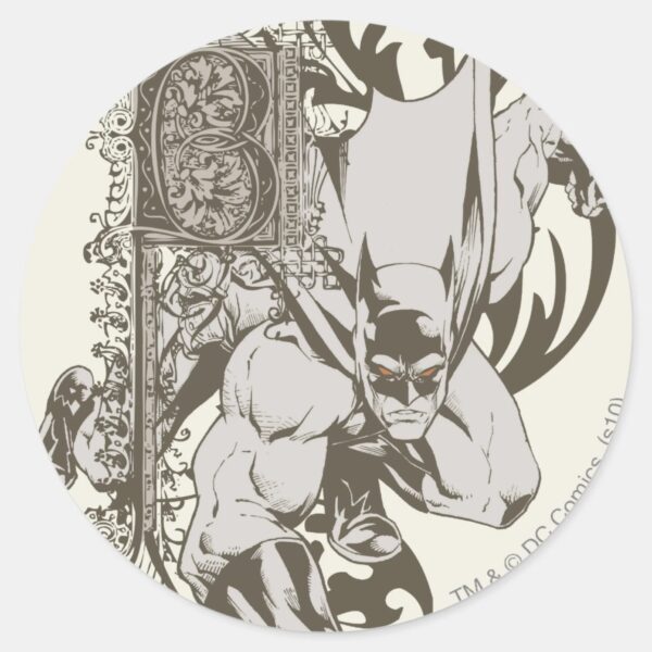 Batman_and_Decorated_Letter_B_Classic_Round_Sticker_1 Batman And Decorated Letter B Classic Round Sticker