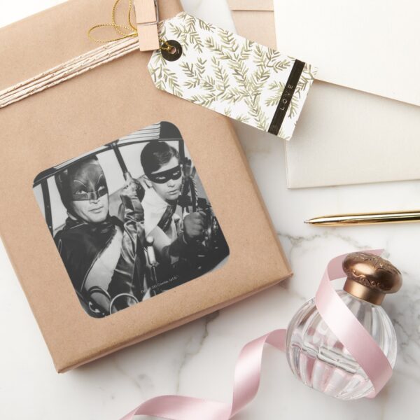 Batman_and_Robin_In_Batmobile_Square_Sticker_5 Batman And Robin In Batmobile Square Sticker