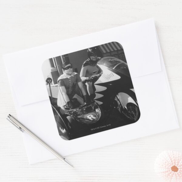 Batman_and_Robin_in_Batcycle_Square_Sticker_3 Batman And Robin In Batcycle Square Sticker