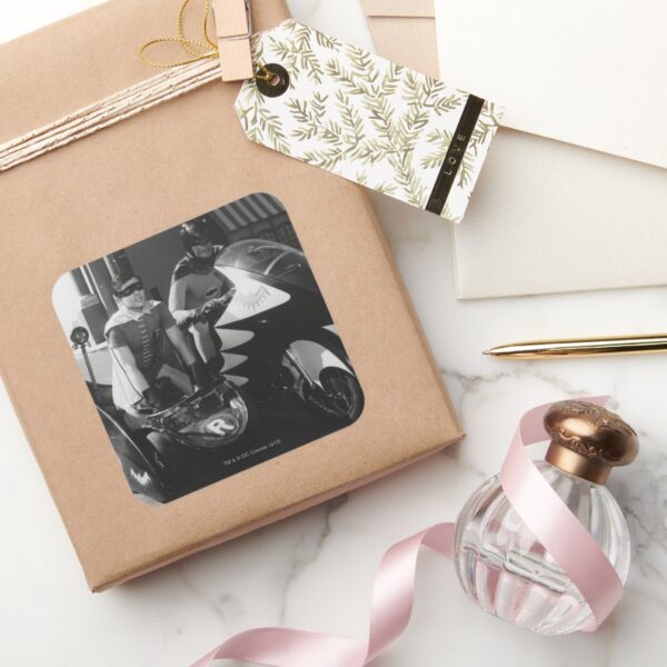 Batman_and_Robin_in_Batcycle_Square_Sticker_5 Batman And Robin In Batcycle Square Sticker