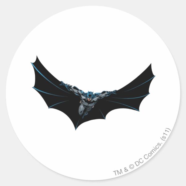 Batman Flys With Large Cape Classic Round Sticker