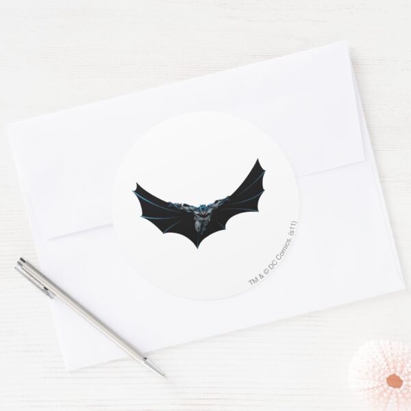 Batman Flys With Large Cape Classic Round Sticker