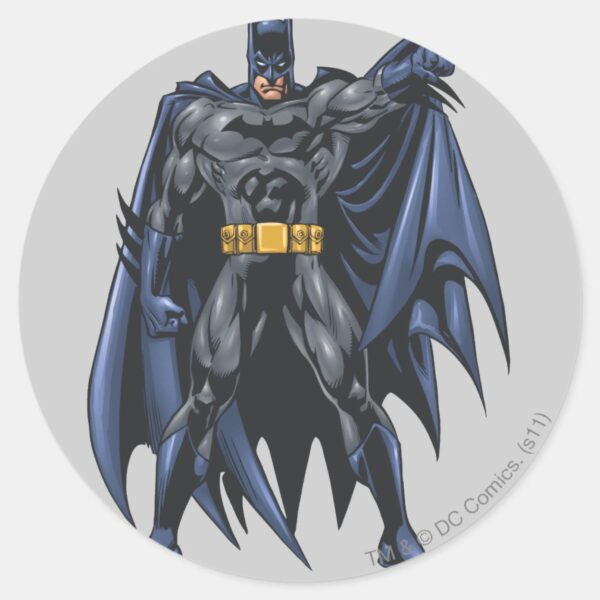 Batman_holds_up_cape_classic_round_sticker_1 Batman Holds Up Cape Classic Round Sticker