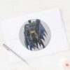 Batman_holds_up_cape_classic_round_sticker_3 Batman Holds Up Cape Classic Round Sticker