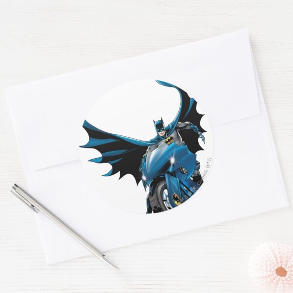 Batman_on_cycle_classic_round_sticker_3 Batman On Cycle Classic Round Sticker