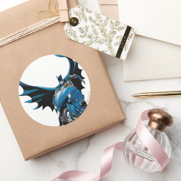 Batman_on_cycle_classic_round_sticker_5 Batman On Cycle Classic Round Sticker