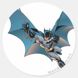 Batman_swing_into_action_classic_round_sticker_1 Batman Swing Into Action Classic Round Sticker