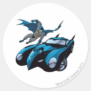 Batman_swings_over_classic_round_sticker_1 Batman Swings Over Classic Round Sticker
