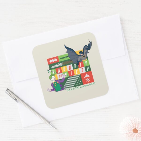 Batman_vs_Joker__Naughty_or_Nice__Square_Sticker_3 Batman Vs Joker Naughty Or Nice Square Sticker