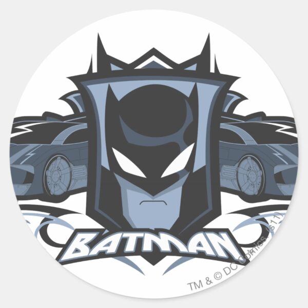 Batman_with_Batmobiles_Classic_Round_Sticker_1 Batman With Batmobiles Classic Round Sticker