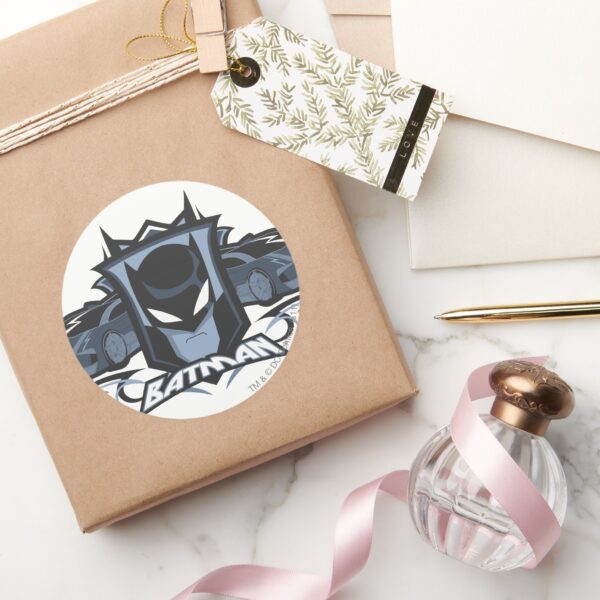 Batman_with_Batmobiles_Classic_Round_Sticker_5 Batman With Batmobiles Classic Round Sticker