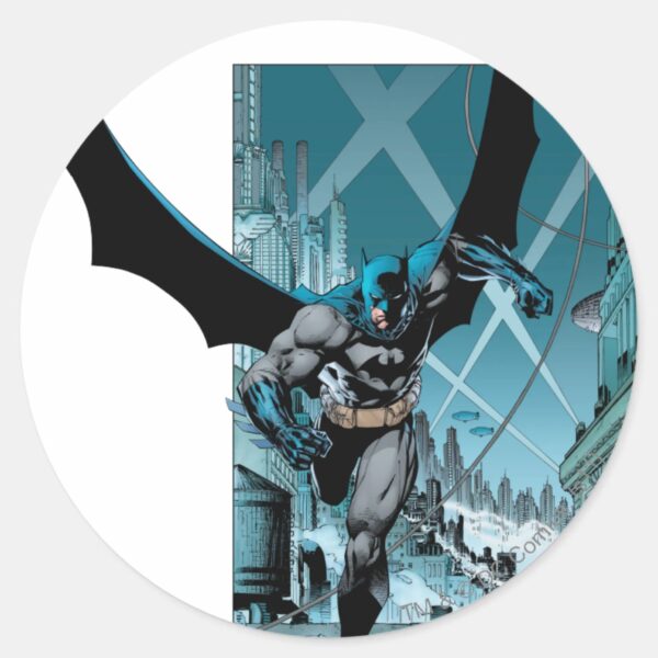 Batman_with_city_background_classic_round_sticker_1 Batman With City Background Classic Round Sticker