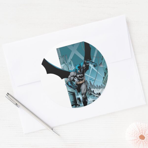 Batman_with_city_background_classic_round_sticker_3 Batman With City Background Classic Round Sticker