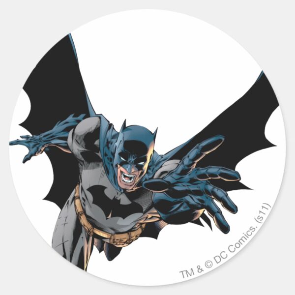 Batman_yells_and_lunges_classic_round_sticker_1 Batman Yells And Lunges Classic Round Sticker