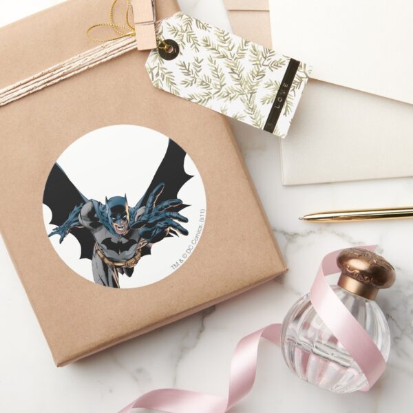 Batman_yells_and_lunges_classic_round_sticker_5 Batman Yells And Lunges Classic Round Sticker