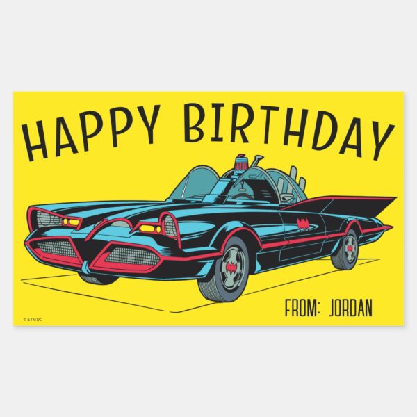 Batmobile___Happy_Birthday_Rectangular_Sticker_1 Batmobile Happy Birthday Rectangular Sticker