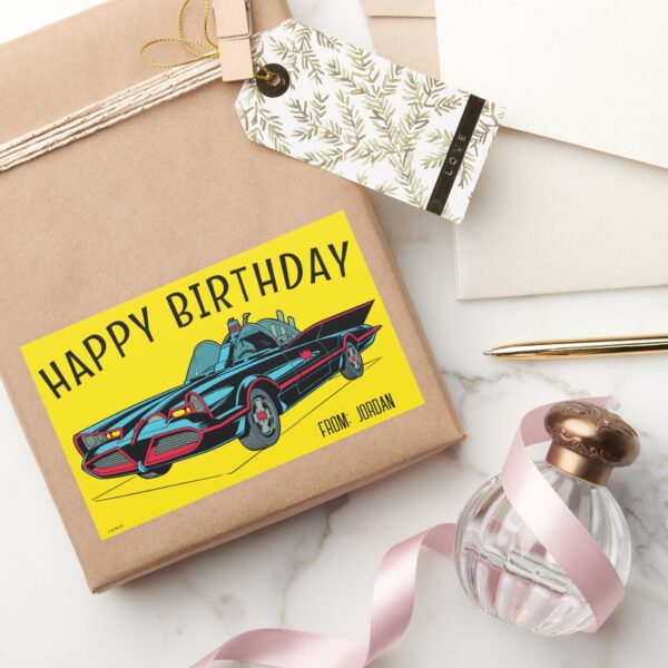 Batmobile___Happy_Birthday_Rectangular_Sticker_5 Batmobile Happy Birthday Rectangular Sticker