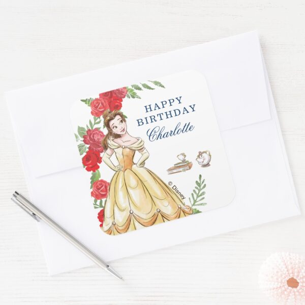 Be_Our_Guest_Belle_Birthday_Square_Sticker_3 Be Our Guest Belle Birthday Square Sticker