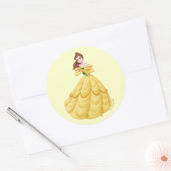 Belle_Holding_Rose_Classic_Round_Sticker_3 Belle Holding Rose Classic Round Sticker