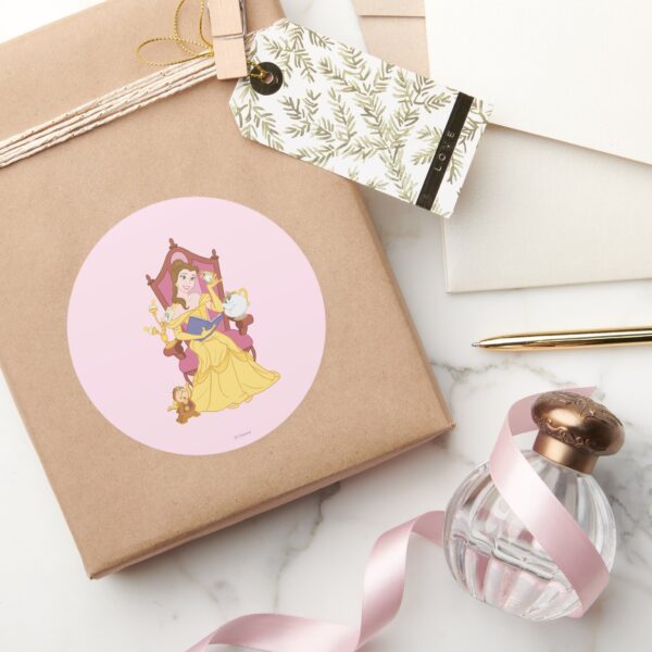 Belle_Reading_to_Friends_Classic_Round_Sticker_5 Belle Reading To Friends Classic Round Sticker
